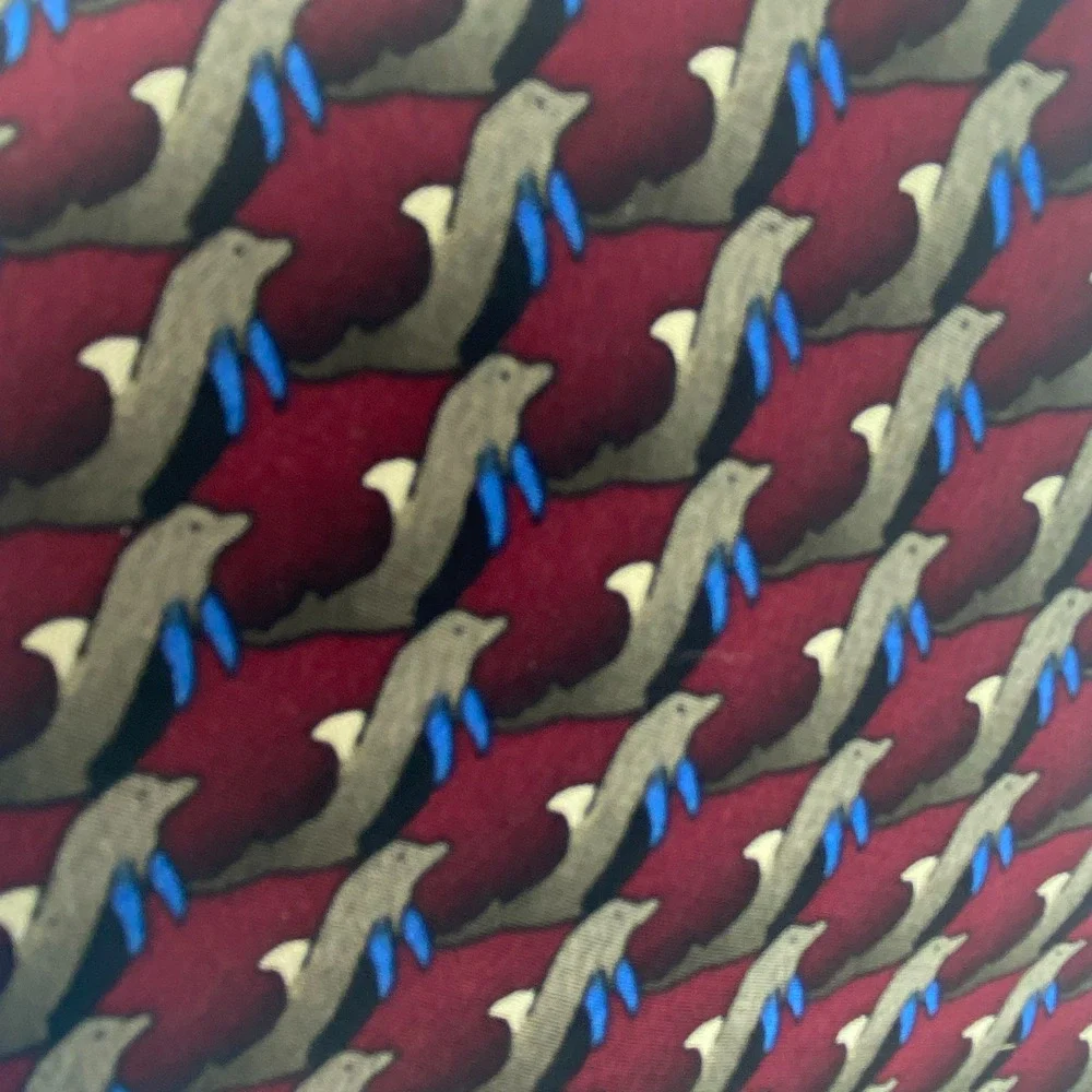 Ties to Nature Mens Neck Tie Burgundy Dolphin Porpoise Pattern Novelty Silk 59x4